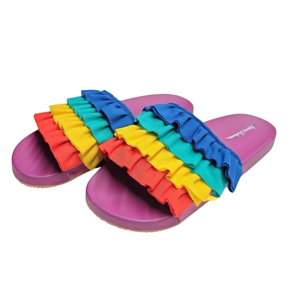 HANNA ANDERSSON Sandals Purple Rainbow Slides Shoes Youth Size 5